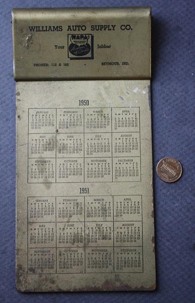 1950 - 1951 Seymour Indiana NAPA Auto Parts HEAVY metal calendar clipboard RARE-