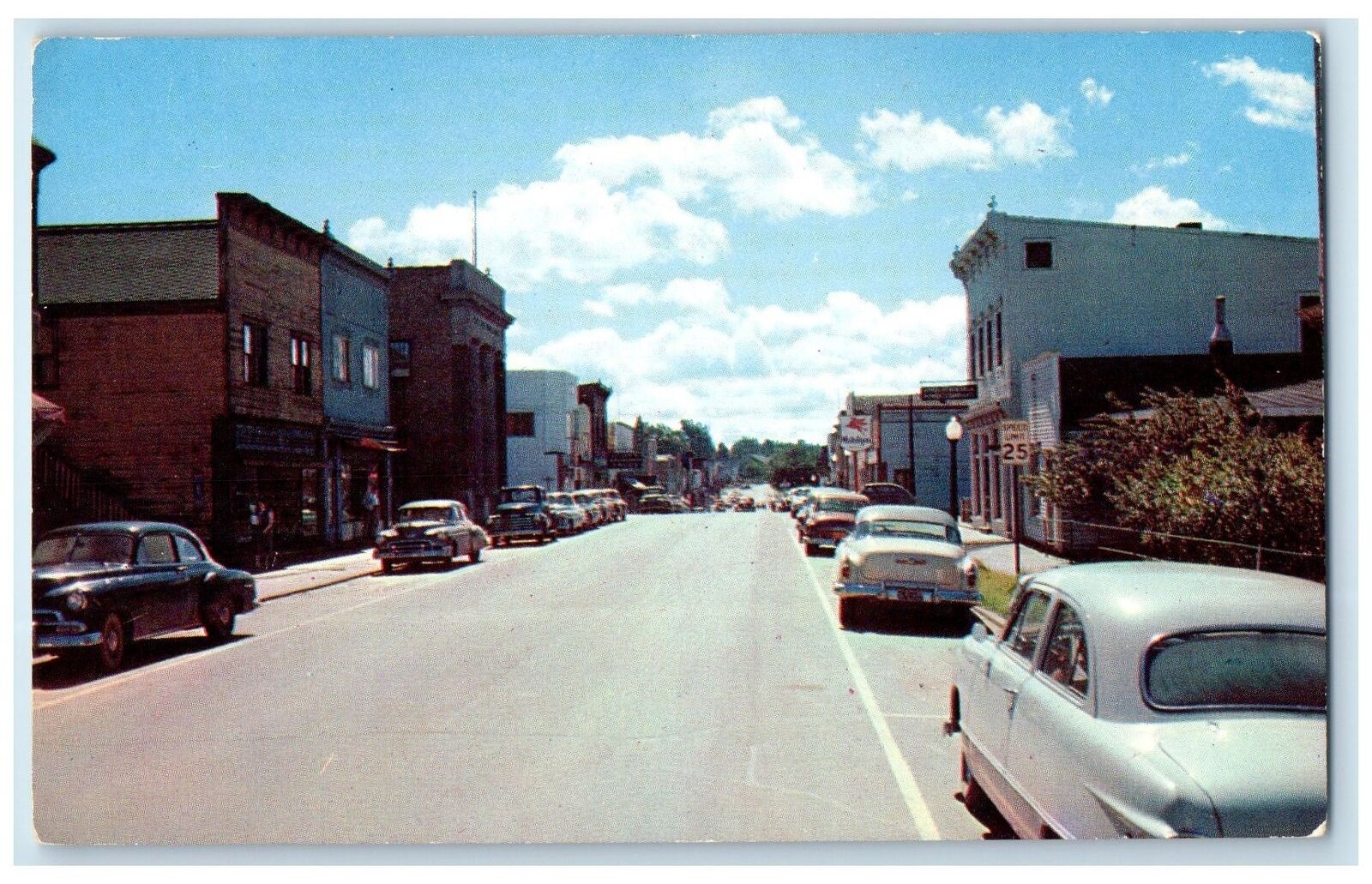 c1950's Main Street Classic Cars Town Long Road Ontonagon Michigan MI Postcard