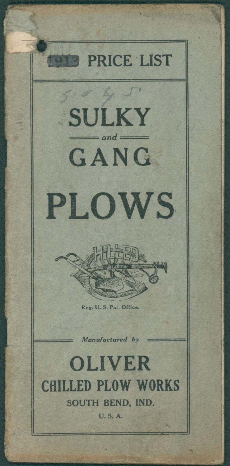 1914 Oliver Chilled Plows Works Price List Sulky Gang South Bend IN Illustrated
