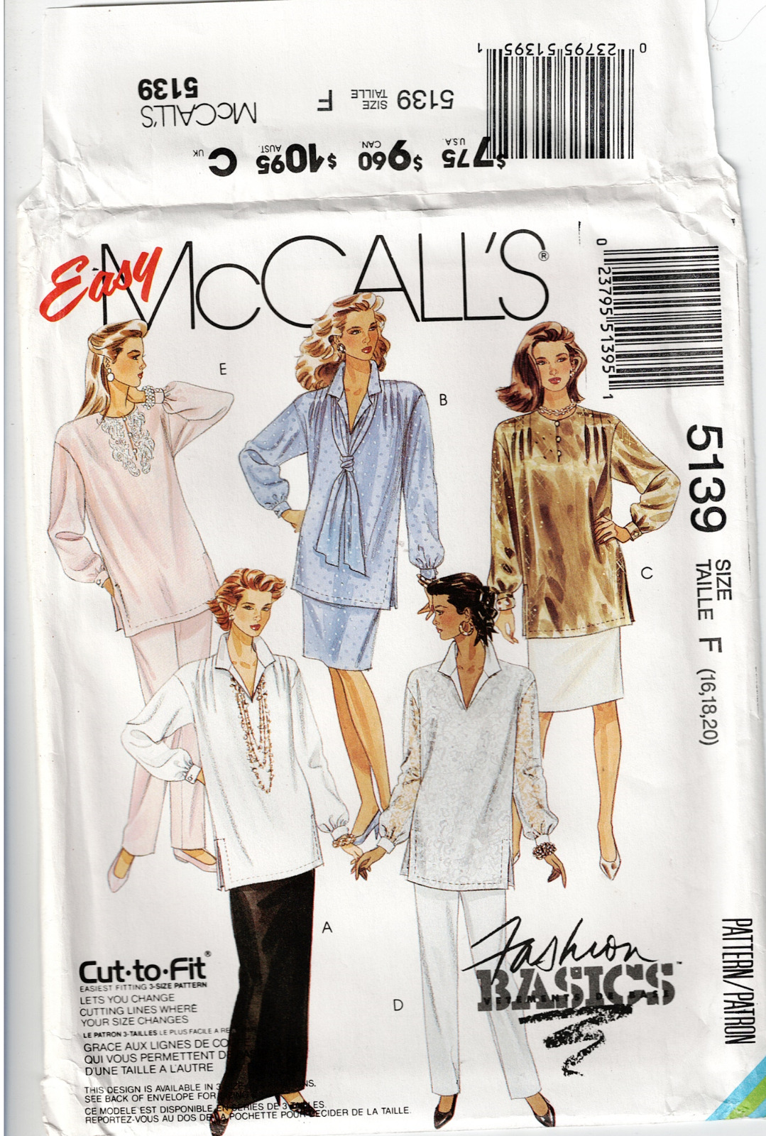 McCalls 5139 Easy Tunic Skirt Pants and Scarf Size 16 18 20 Uncut Sewing Pattern