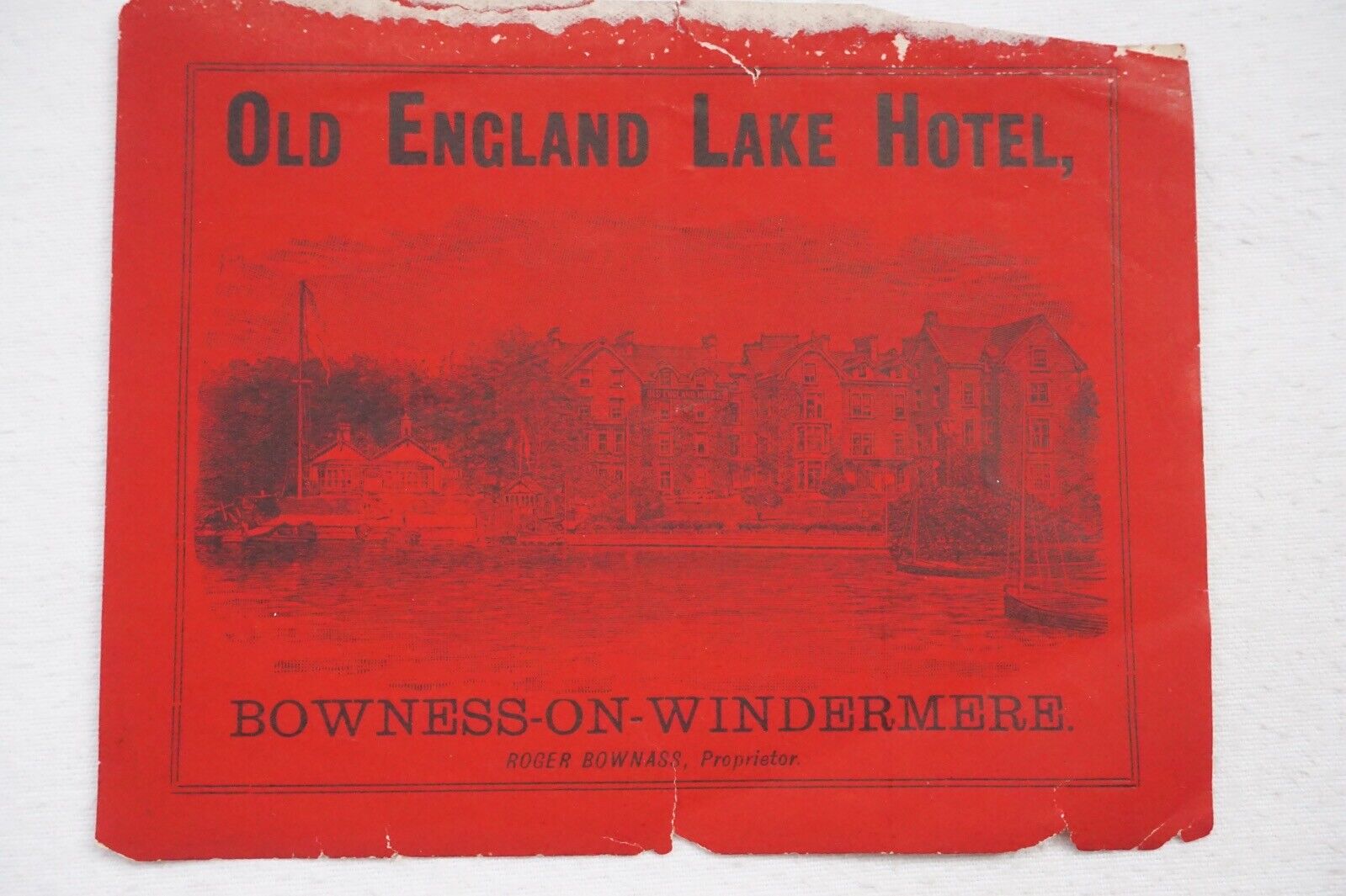 c1930s Old England Lake Hotel Railway Luggage Label Bowness On Windermere
