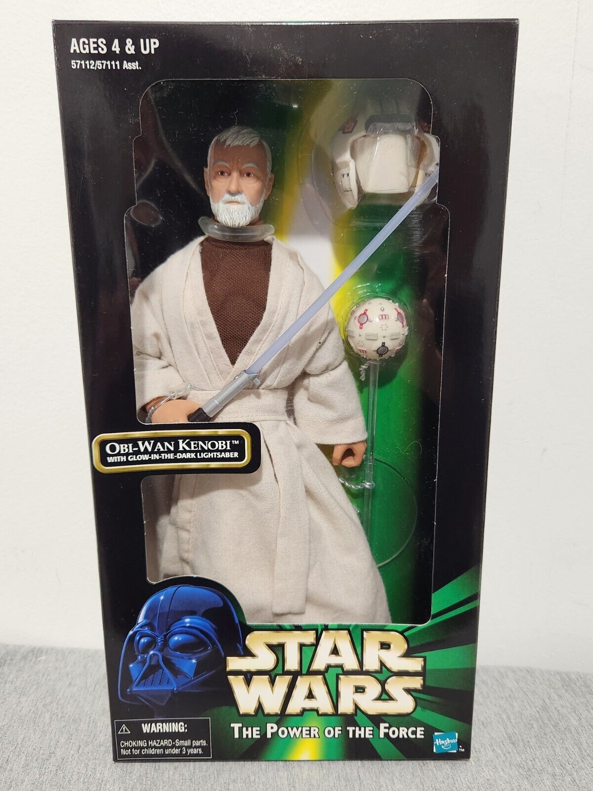  STAR WARS: 12 Inch Figure, Obi-Wan Kenobi with Glow Lightsaber Hasbro 1998 MIB
