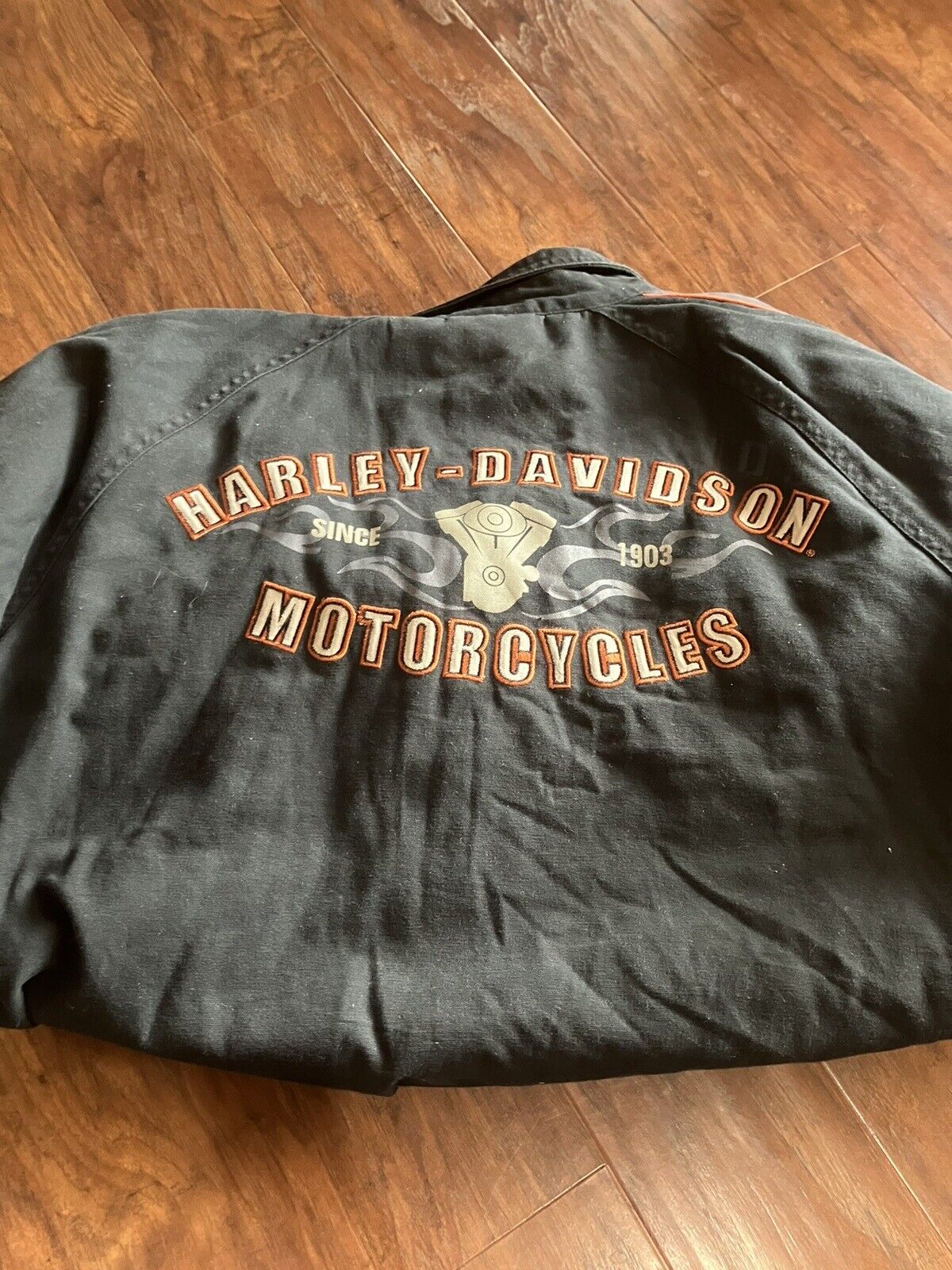 Harley Davidson Black Cotton Jacket Size XL Has A Spot On Sleeve