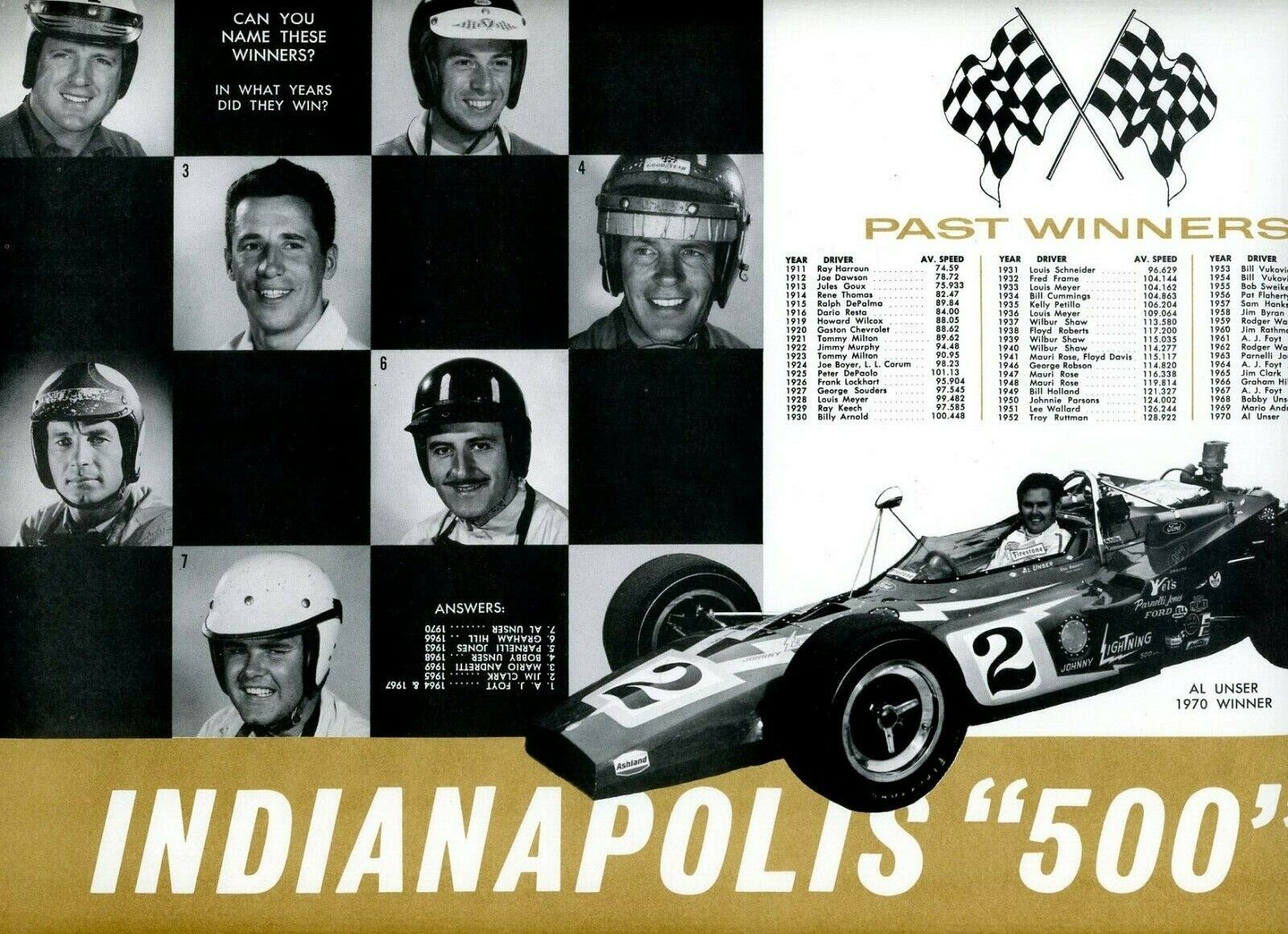 1971 Springprint Indy 500 Paper Placemat Unser Andretti Jones Foyt Clark Lot