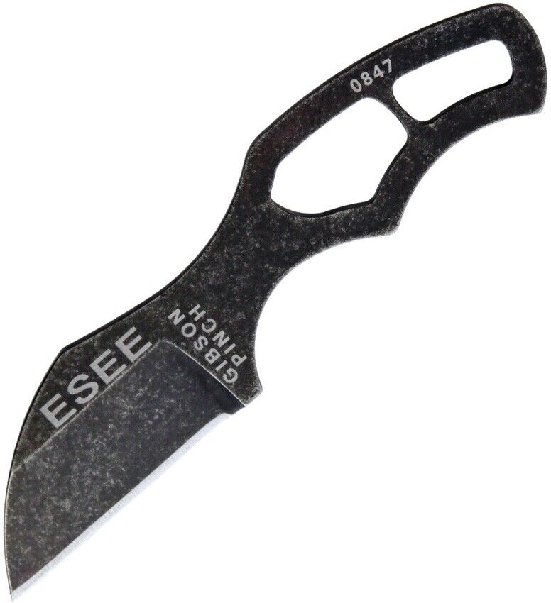 ESEE Gibson Pinch Black Stonewash Finish 1095HC Fixed Blade Neck Knife