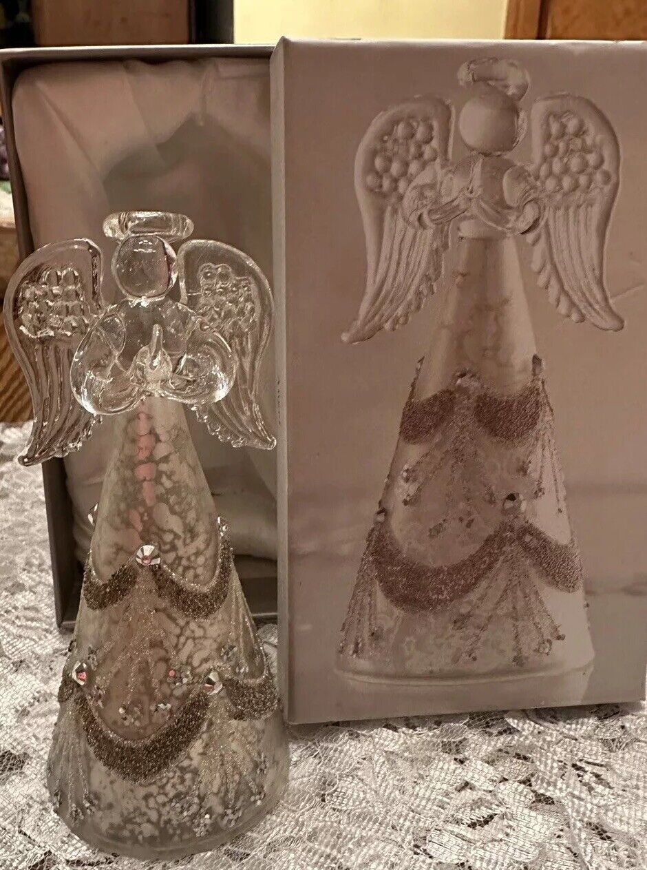 Blown Glass Crystal Silver and Gold Angel New In Box