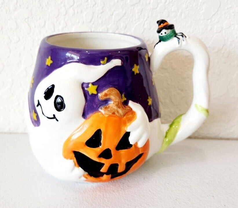 JC Penny Home Collection 3-D Halloween Ghost Pumpkin Spider Coffee Mug