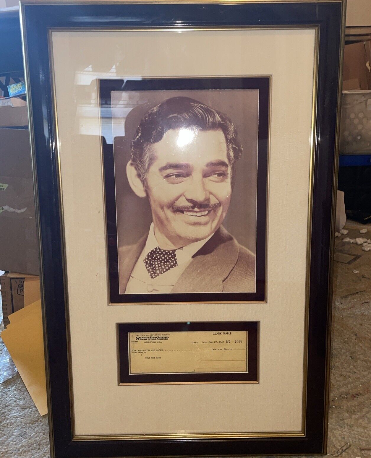 Clark Gable Framed Picture with  Signed Check