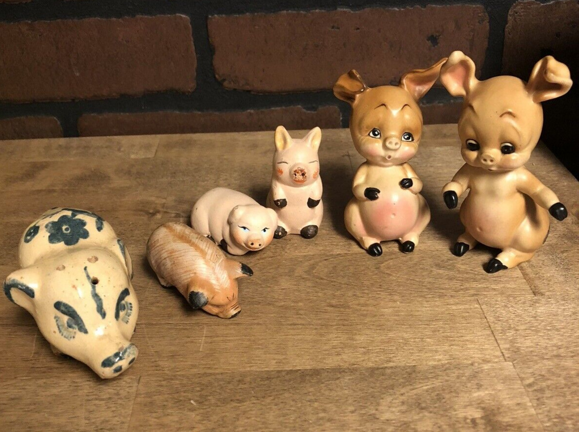 Vintage Lot 6 Pig Figurines Josef Originals Three Little S&P