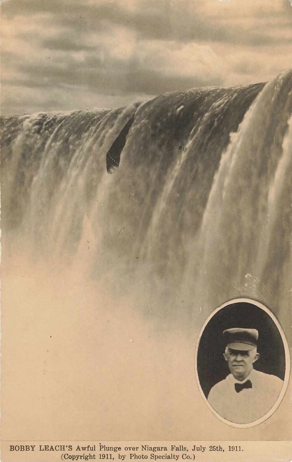 1911 RPPC Bobby Leach Barrel Over Niagara Falls Real Photo Postcard 2nd Person