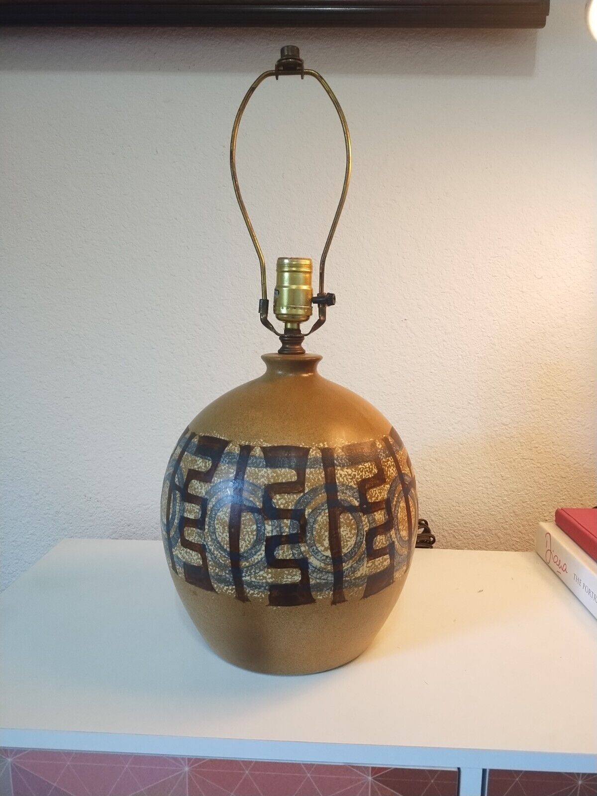 Vtg Mid Century Modern Lapid Israel Stoneware Abstract Pottery Lamp