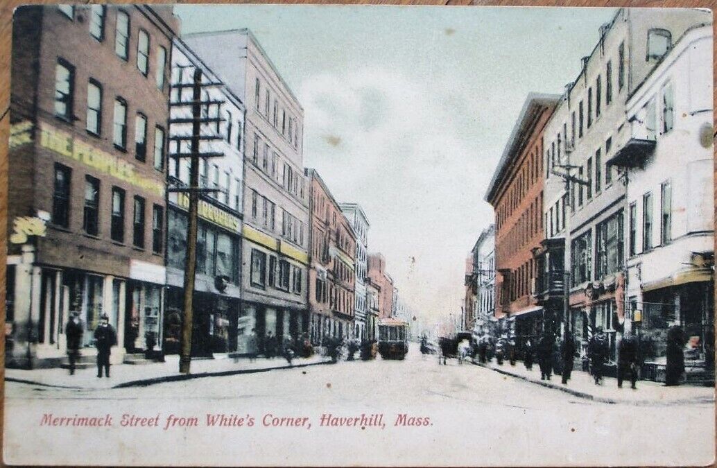 Haverhill, MA 1905 Postcard: Merrimack St. from White\'s Corner - Massachusetts
