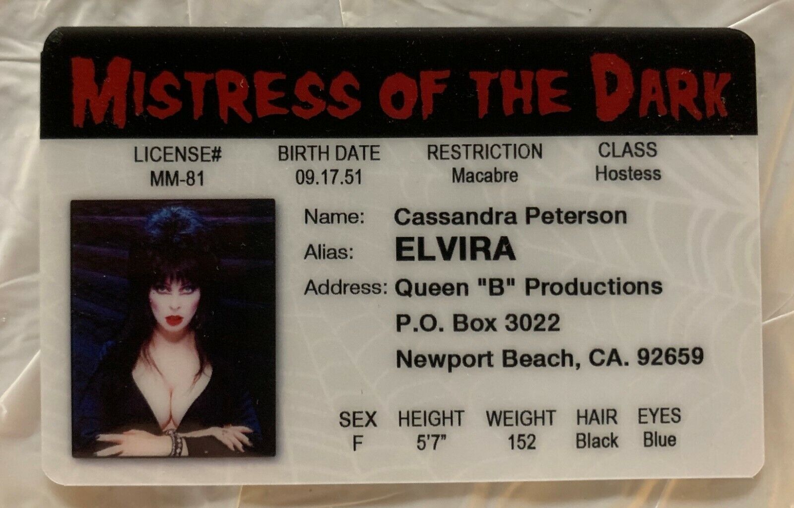 Elvira Mistress Of The Dark Horror Movie card Cassandra Peterson