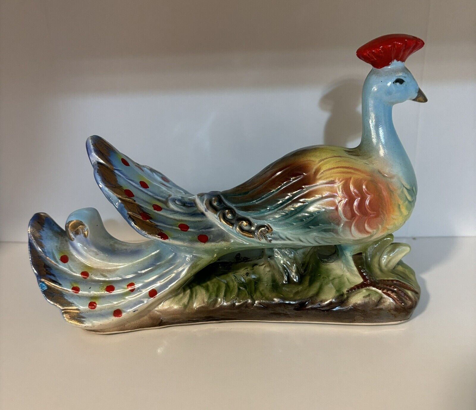 Vintage Peacock Figurine Japan 7.5” Long