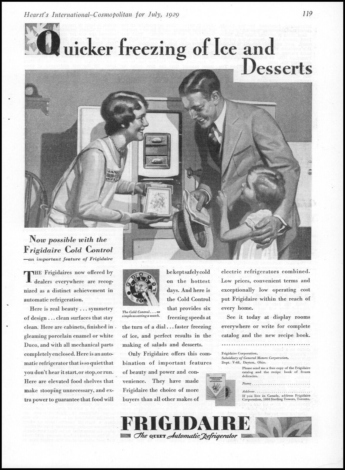 1929 Frigidaire refrigerator quick freeze cold control vintage art print ad S17