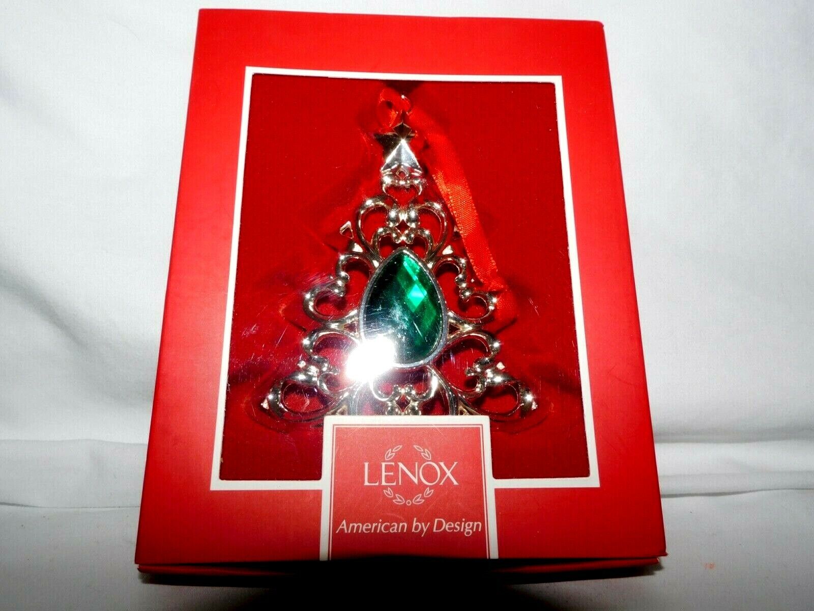 NIB Luxurious Lenox Emerald Gemmed Silver Tree Christmas Ornament New w2s17