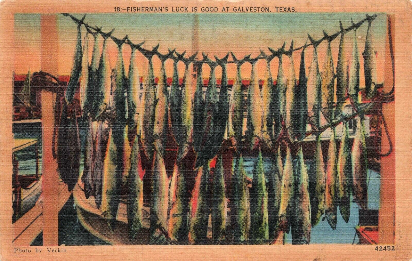 Postcard Fisherman\'s Luck is Good at Galveston, Texas Linen Vintage