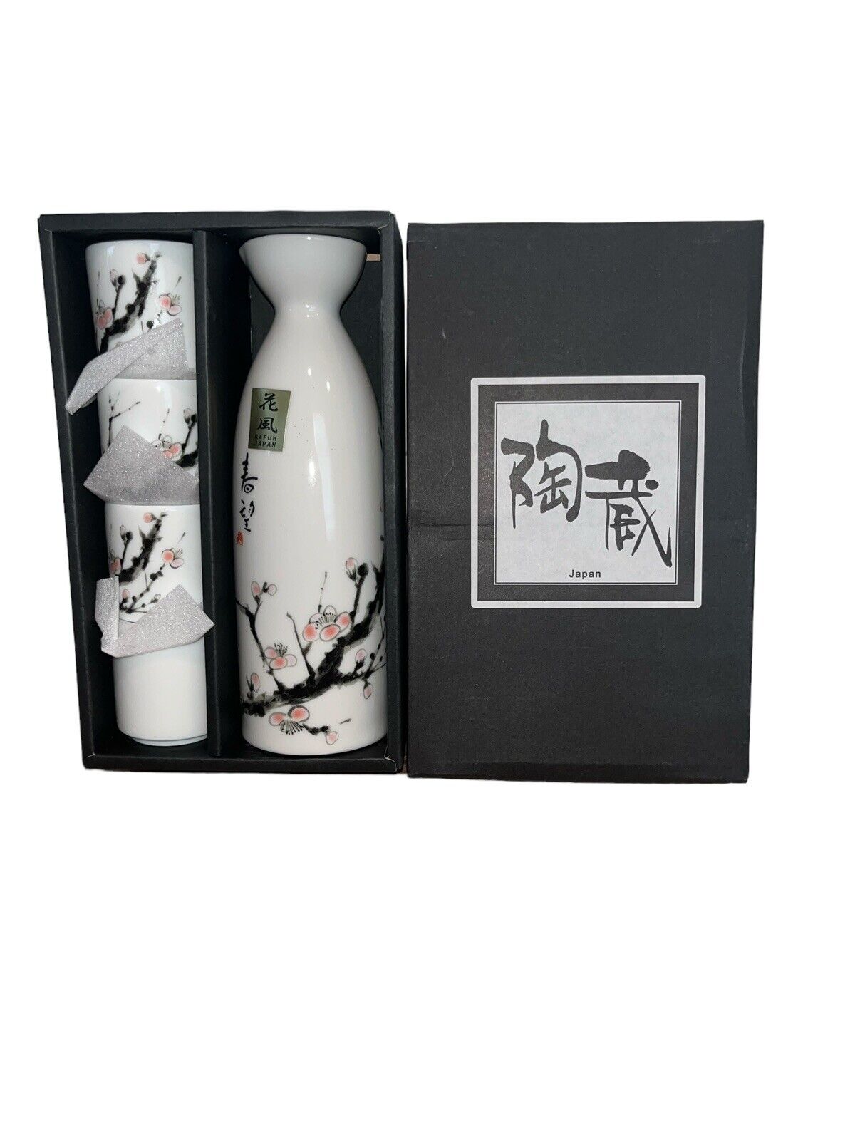 Japanese Kafuh Ceramic Porcelain WHITE PINK FLORAL Sake Set 5 Pieces JAPAN New