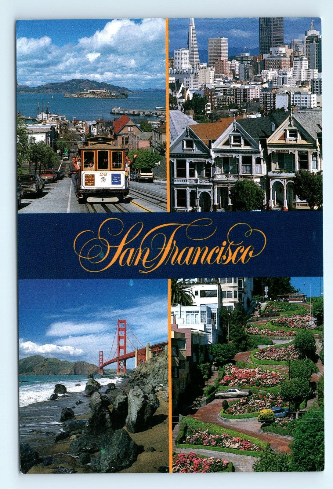 San Francisco Highlights Trolley Bridge Row Houses CA Postcard Posted