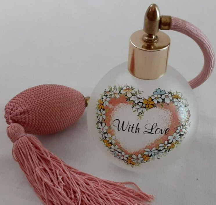 Vtg Perfume Atomizer Austria Frosted Glass Bottle With Love Floral Pink Tassel
