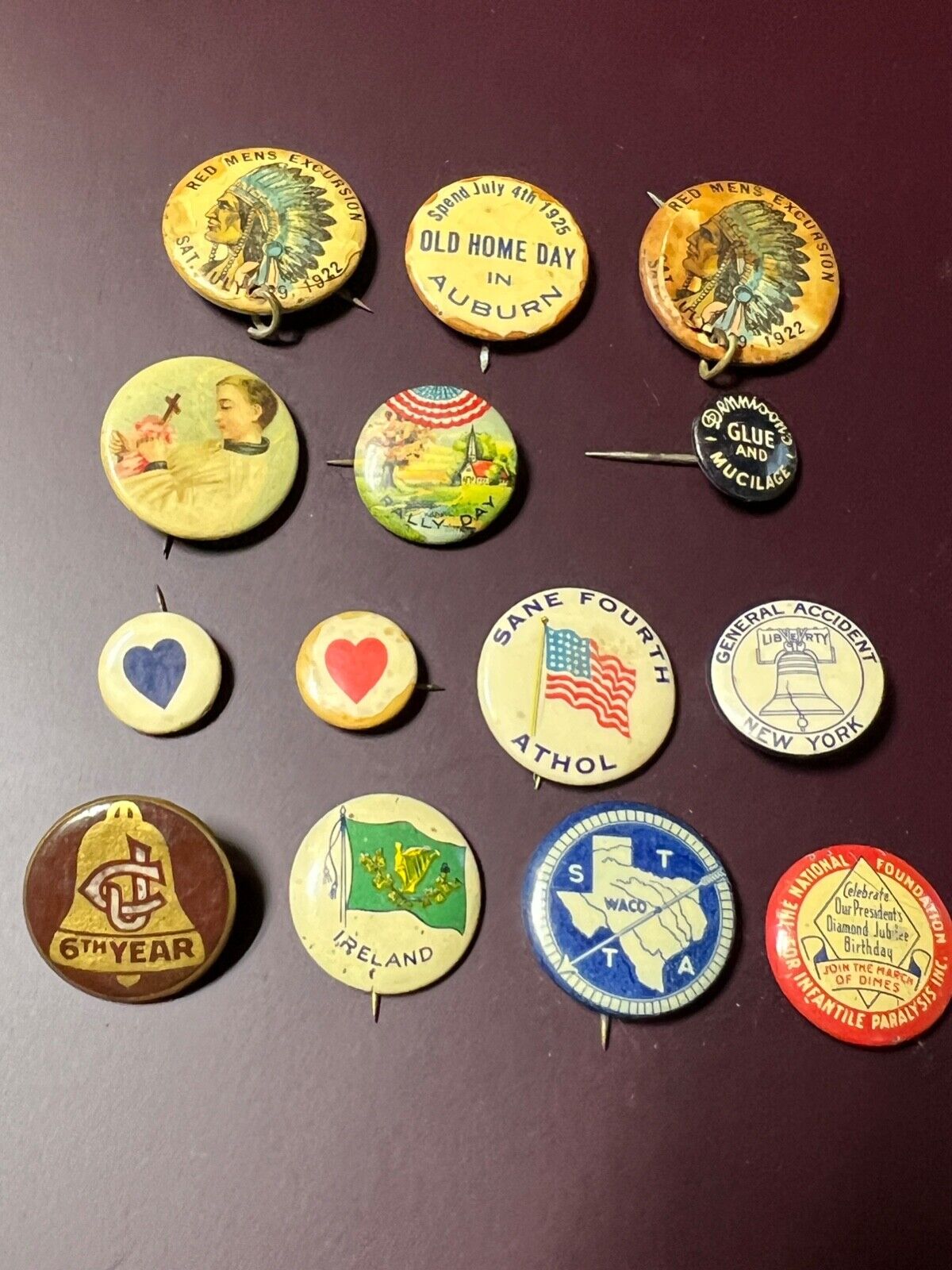 Lot of Vintage Pins Buttons March of Dimes, Ireland 1922 Texas