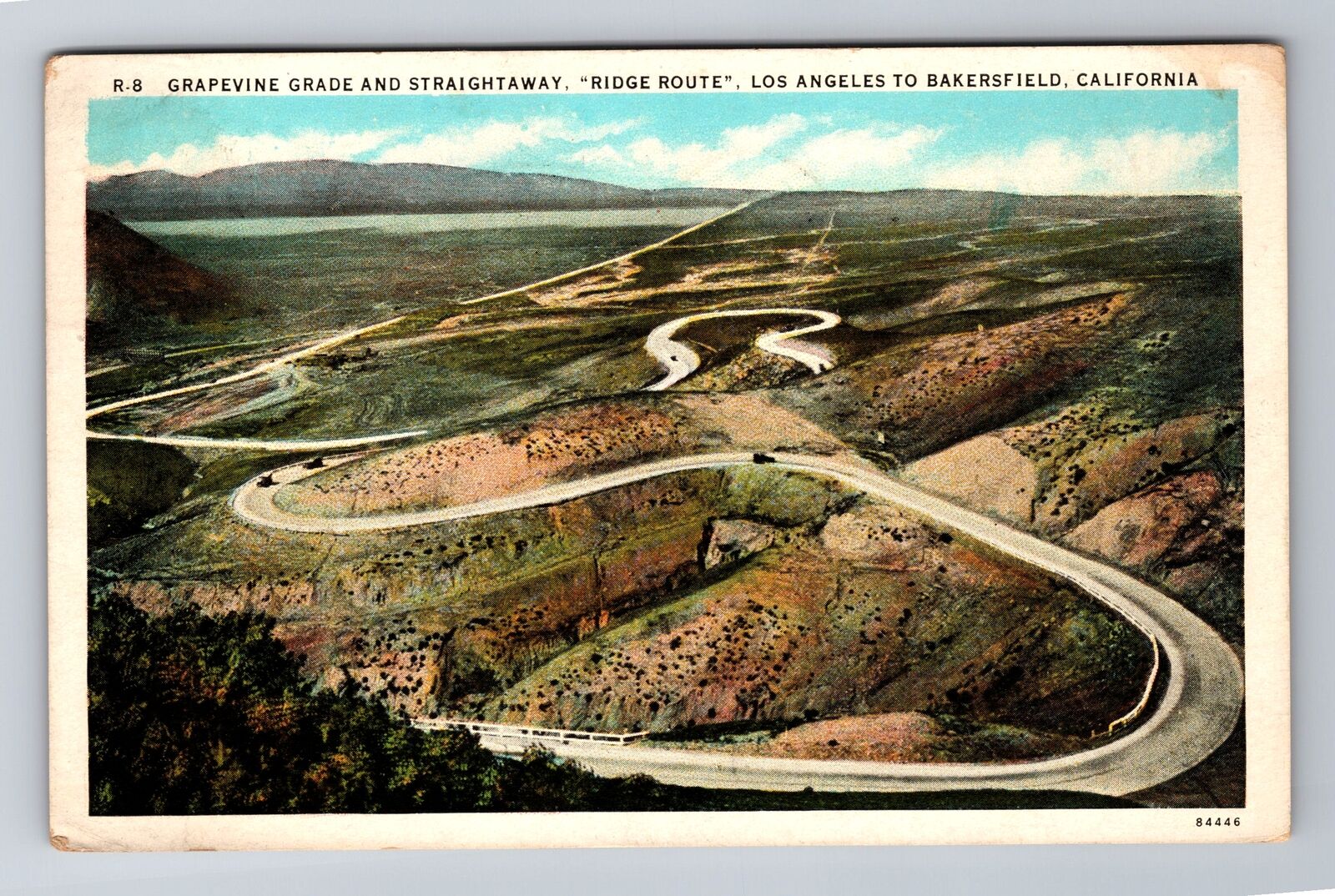 Ridge Route CA-California, Grapevine Grad & Straightaway, Vintage c1931 Postcard