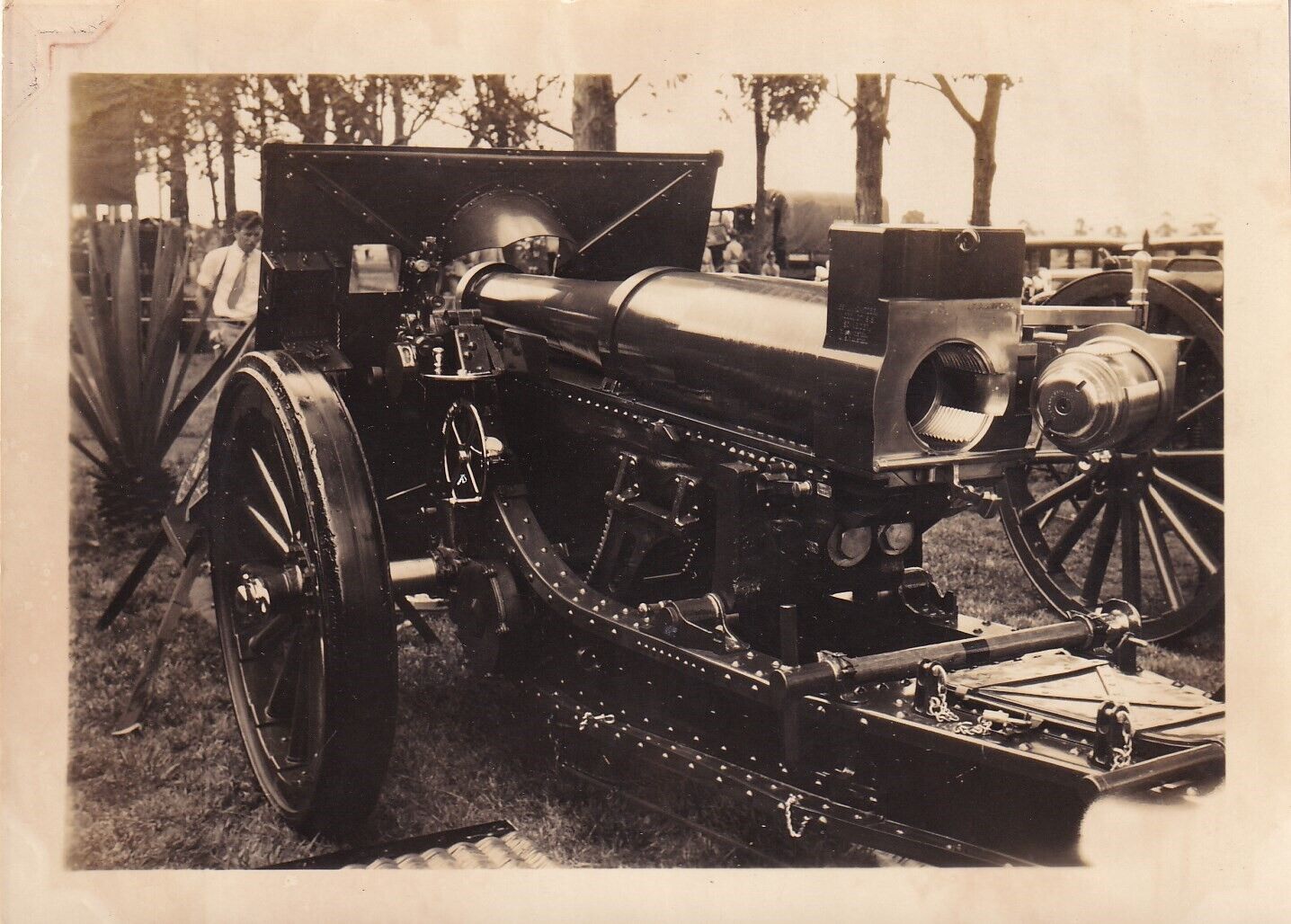 Original WWI Photo VERY CLEAR IMAGE of 155mm HOWITZER FIELD ARTILLERY GUN 1295