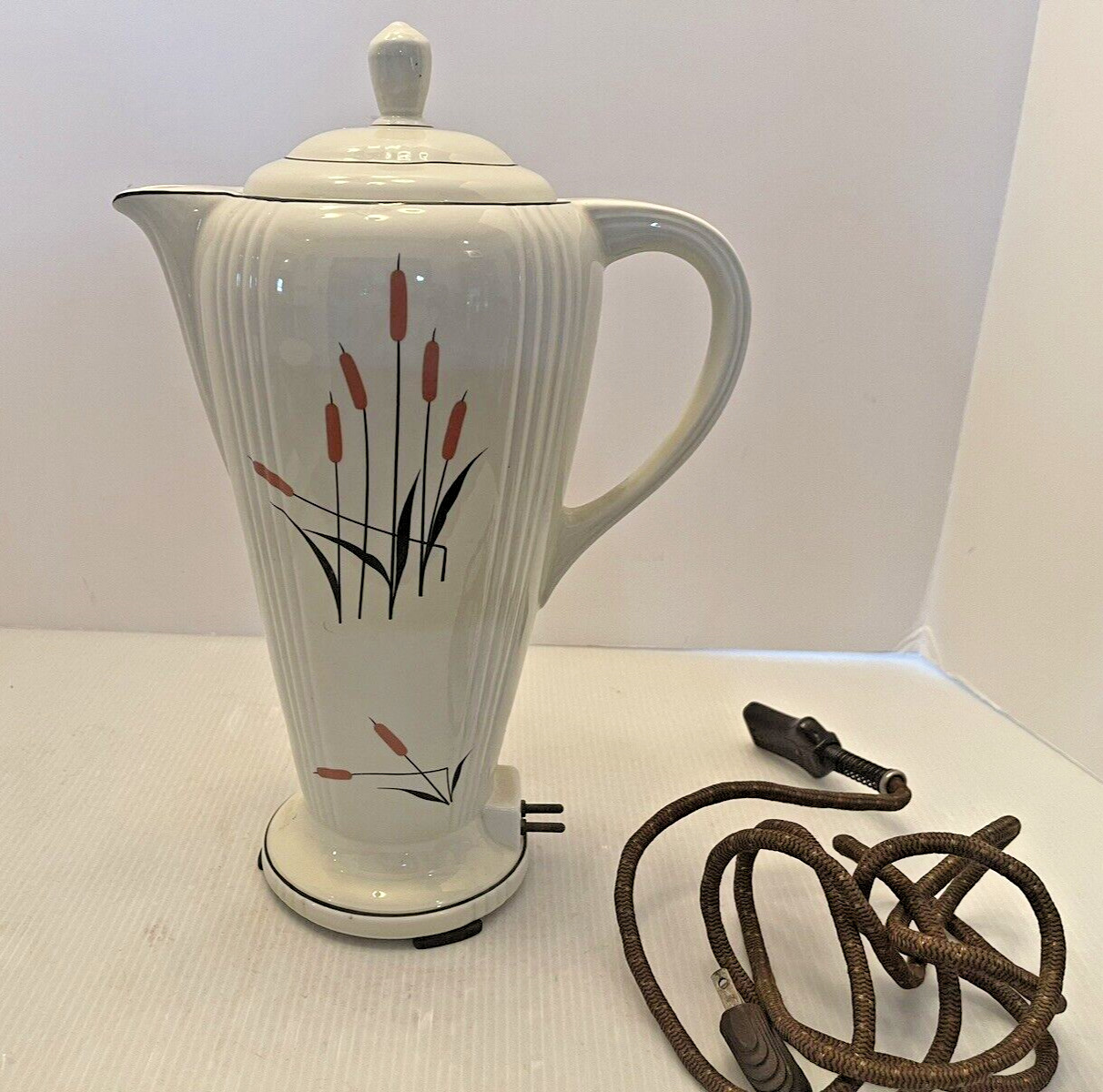 VTG Westinghouse Percolator Art Deco Coffee Maker Ceramic Cattails