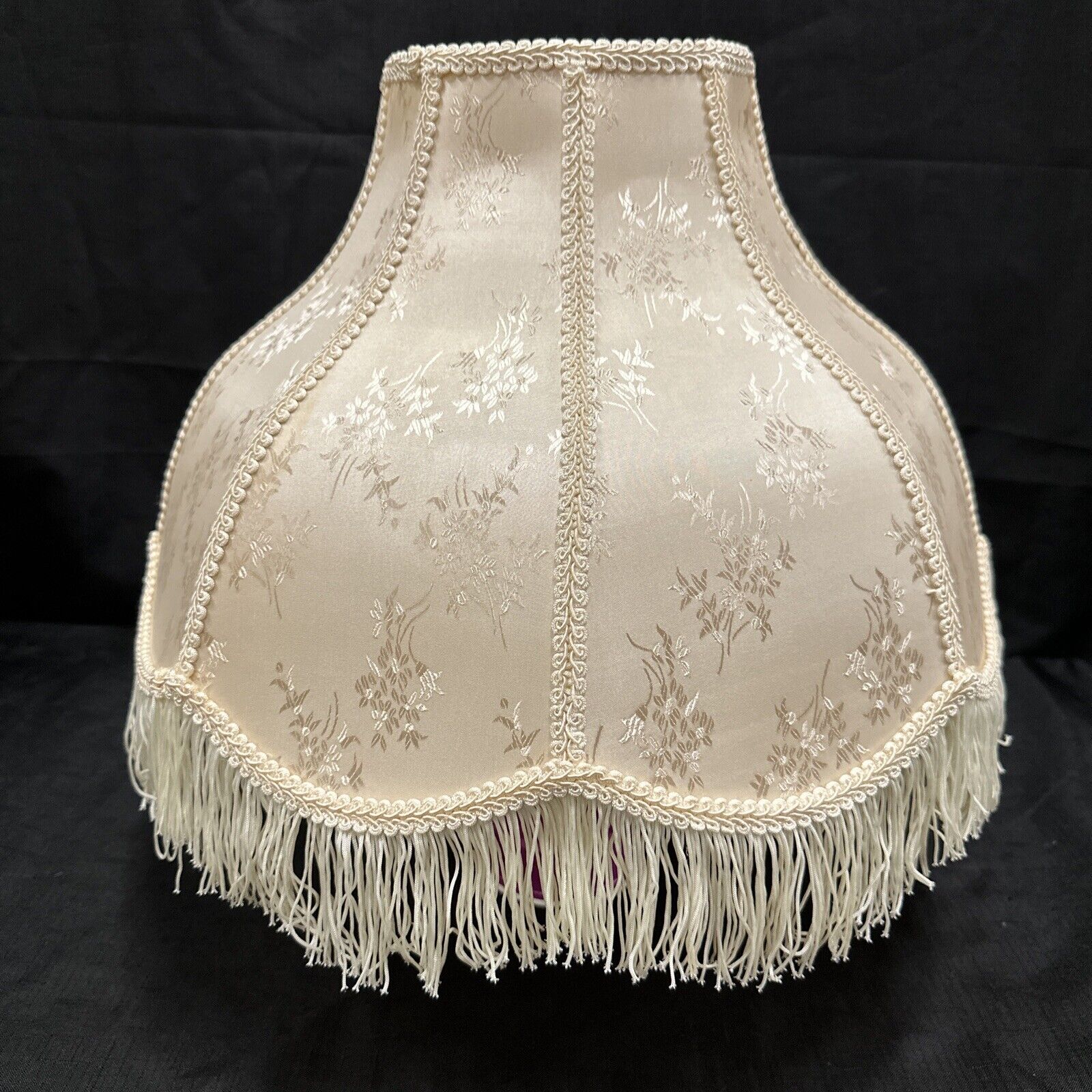 Vintage Cream Silk Embroidered Victorian Fringed Lamp Shade Ivory Elegant