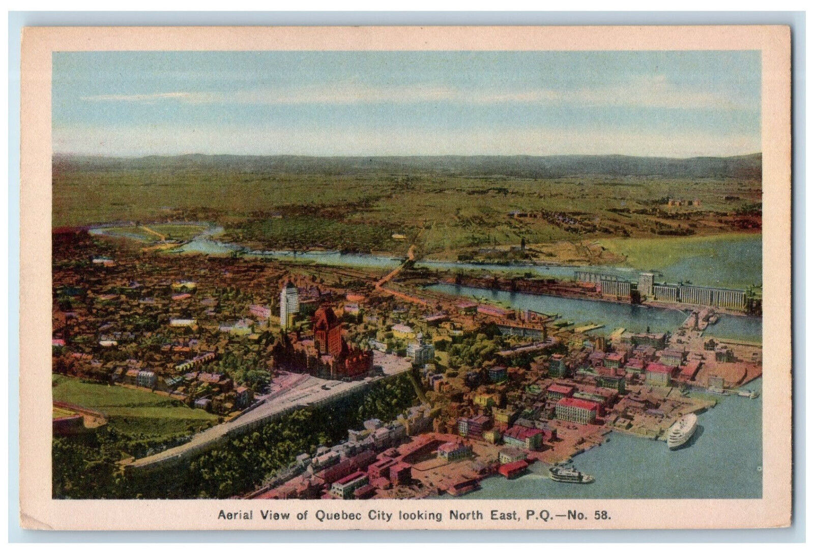 1937 Aerial View of Quebec City Looking North East PQ Canada Postcard