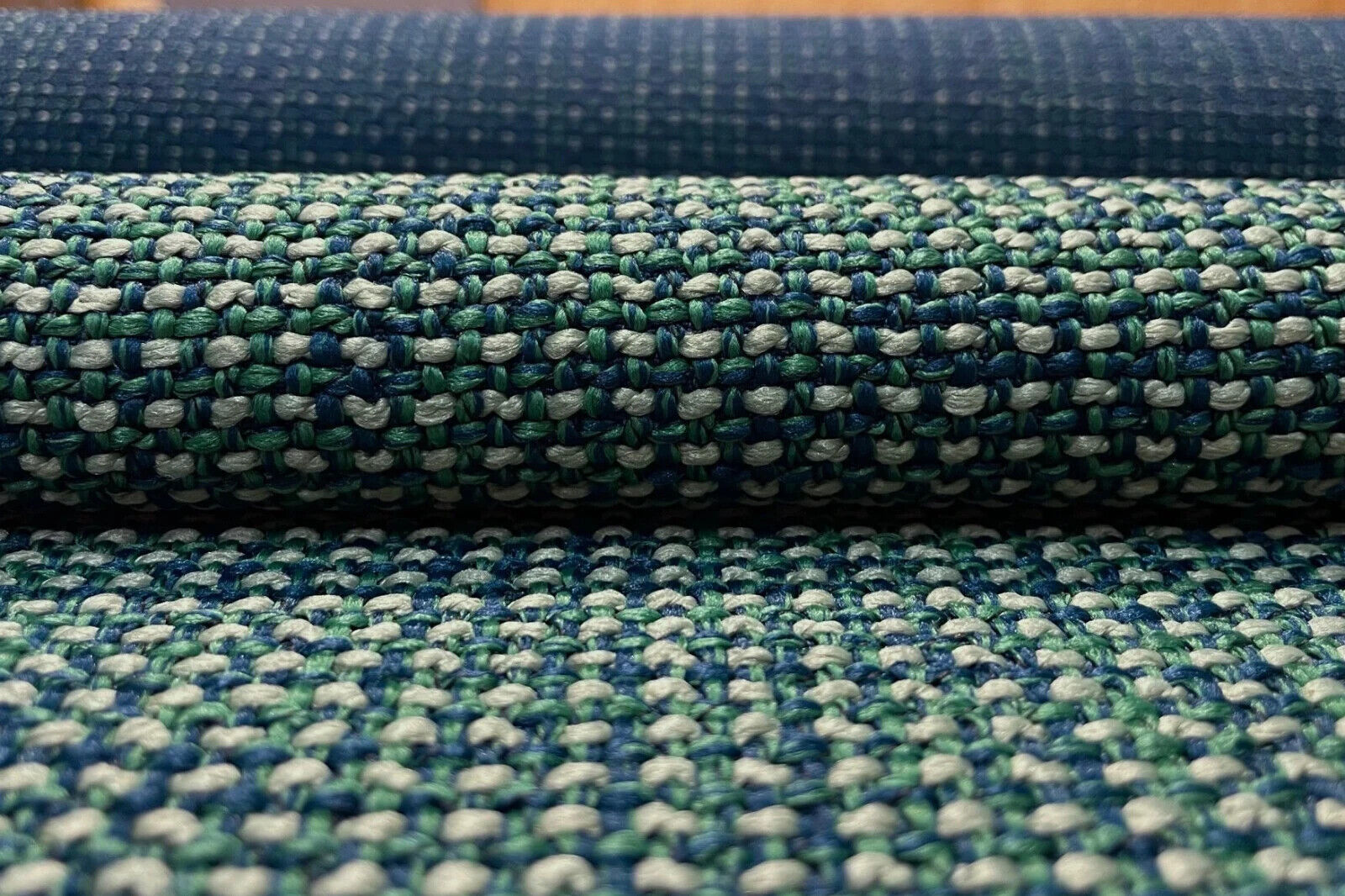 6.375 yds Luum Macrotweed Cameo Green & Blue Chunky Woven Upholstery Fabric