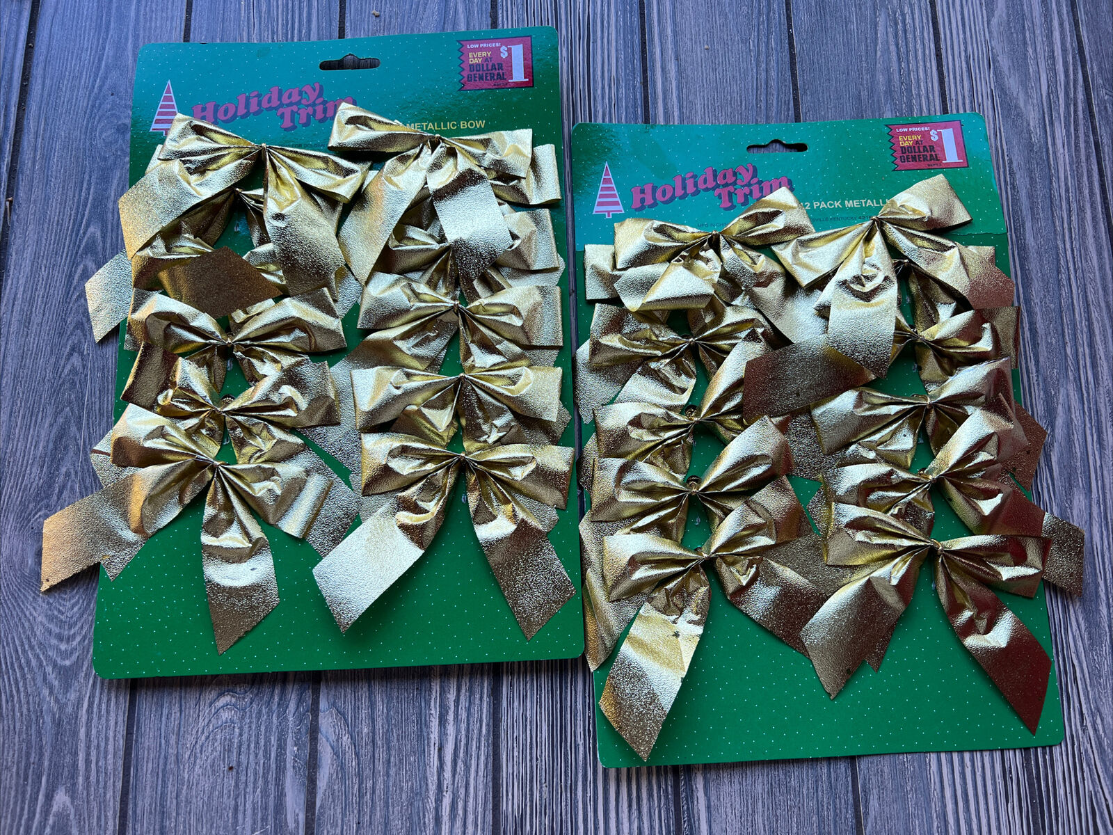 Vtg Holiday Trim Gold Foil Bows 4” Wide each 2 packs of 10 Metallic