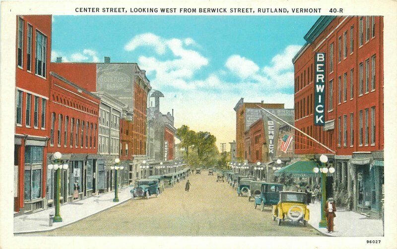 Rutland Vermont Center Berwick Automobiles Hughes Teich 1920s Postcard 21-6126