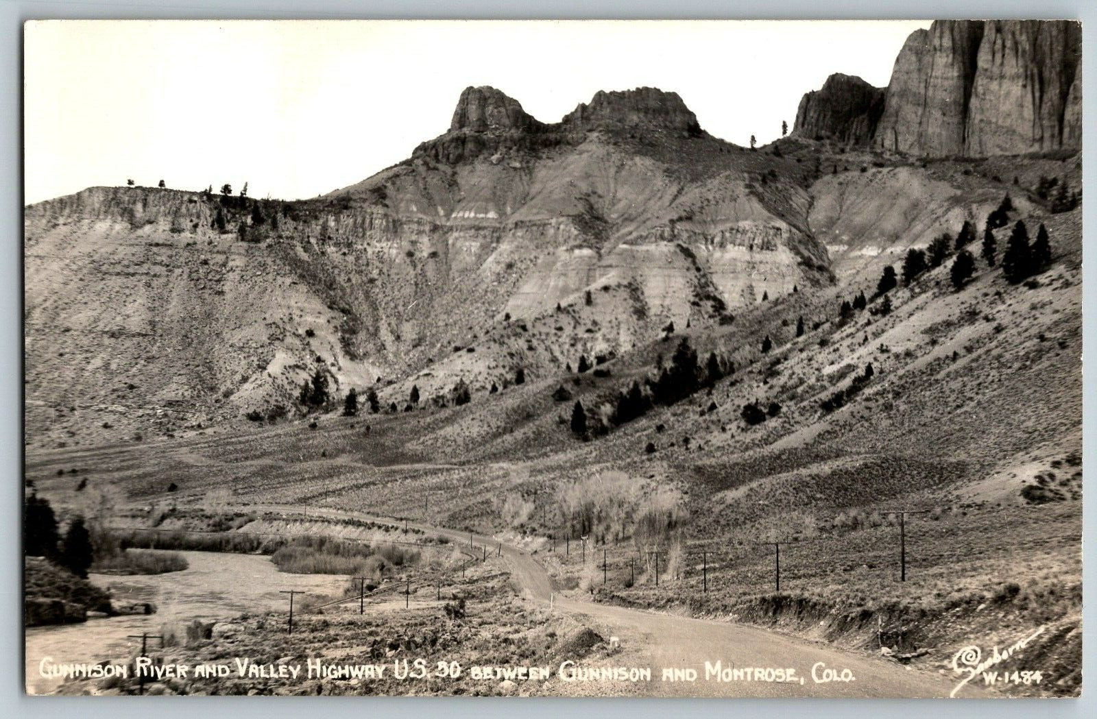 RPPC Vintage Postcard - Gunnison River & Valley Highway U.S 50, Colorado