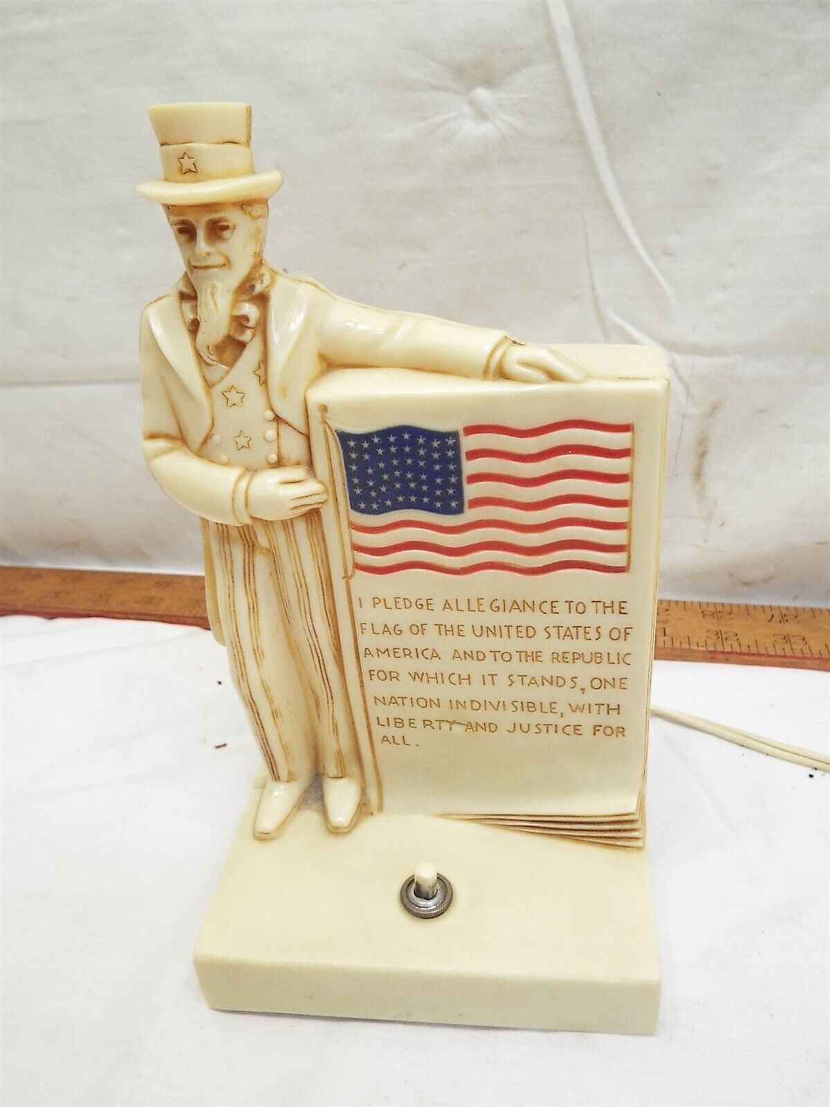 Vintage Uncle Sam Night Light Bank Pledge of Allegiance Flag Lincoln Lamp