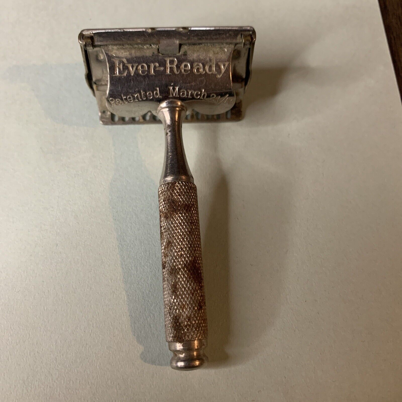 Vintage Ever-Ready Safety Razor Short Knurled Handle Patented March 24 1914