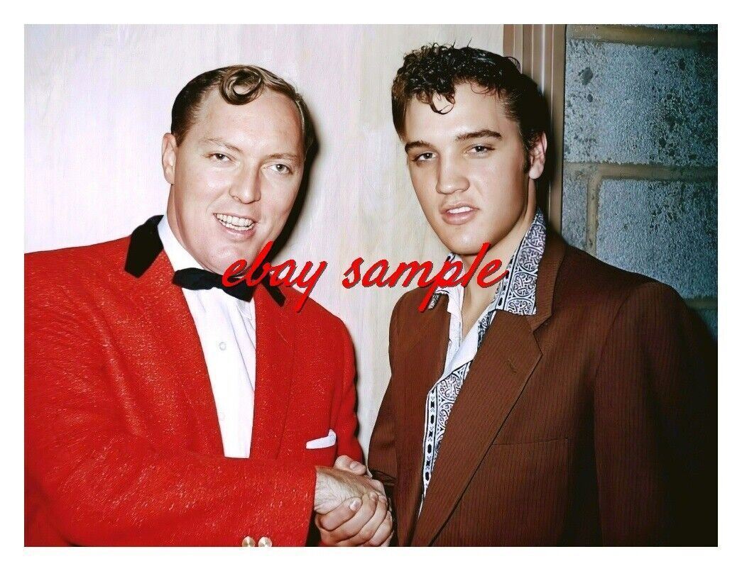 ELVIS PRESLEY COLOR CANDID PHOTO -With BILL HALEY at a school auditorium Oct1955