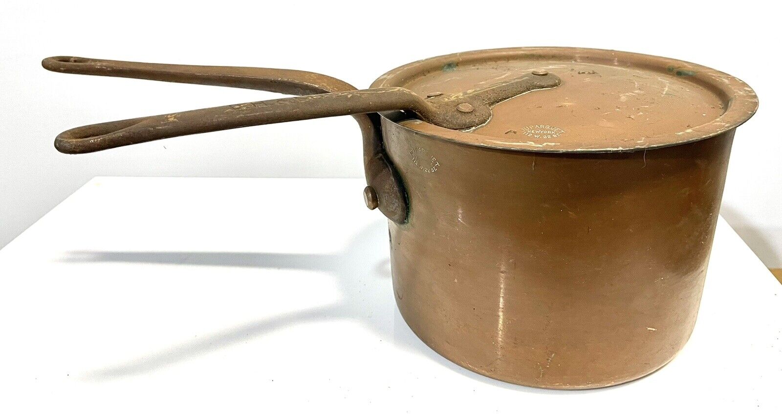 Antique Duparquet Copper Pan Or Pot W/ Lid New York 110 W. 22nd St.  #4
