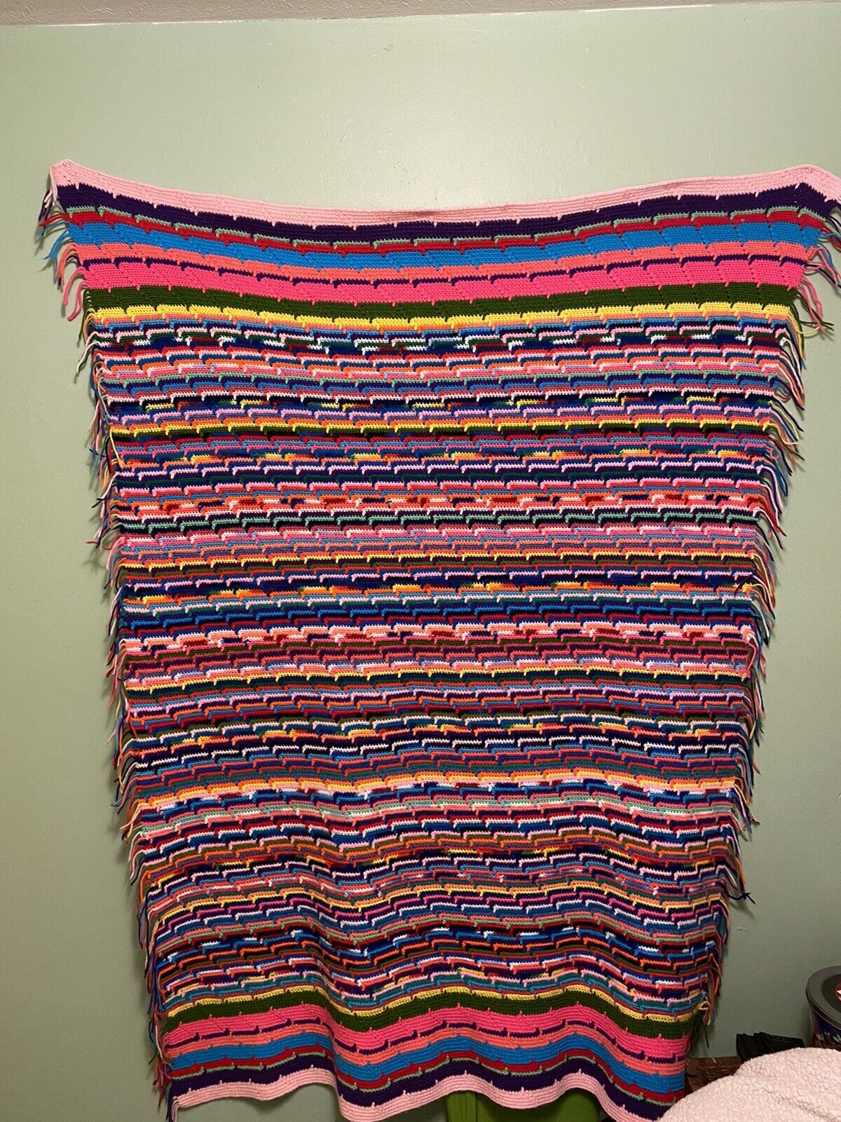 Vintage Crochet Blanket Bedspread Est. 6’4” x 4’8”