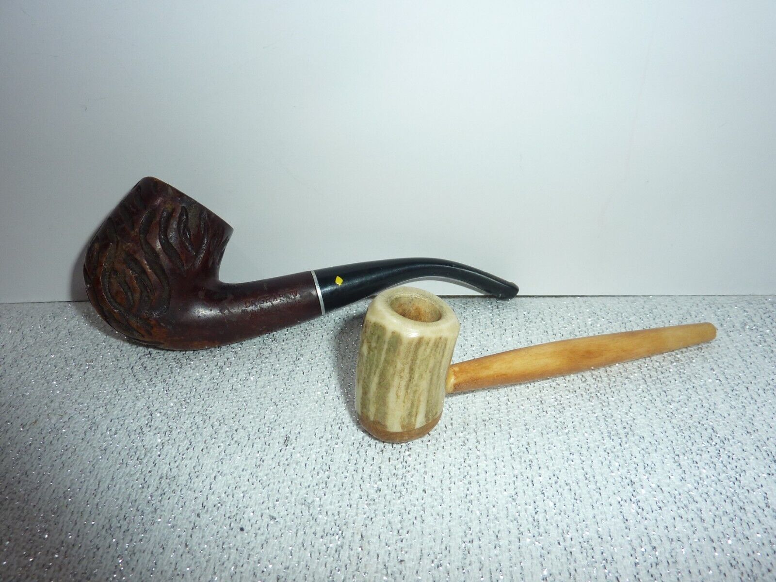 2 Wood Tobacco Pipes Dr Grabow Ajustomatic Yellow Spade + Straight Ceramic One