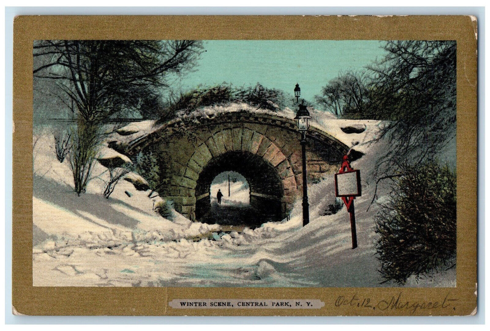 c1905 Winter Scene Central Park New York NY Gold Border Series Postcard