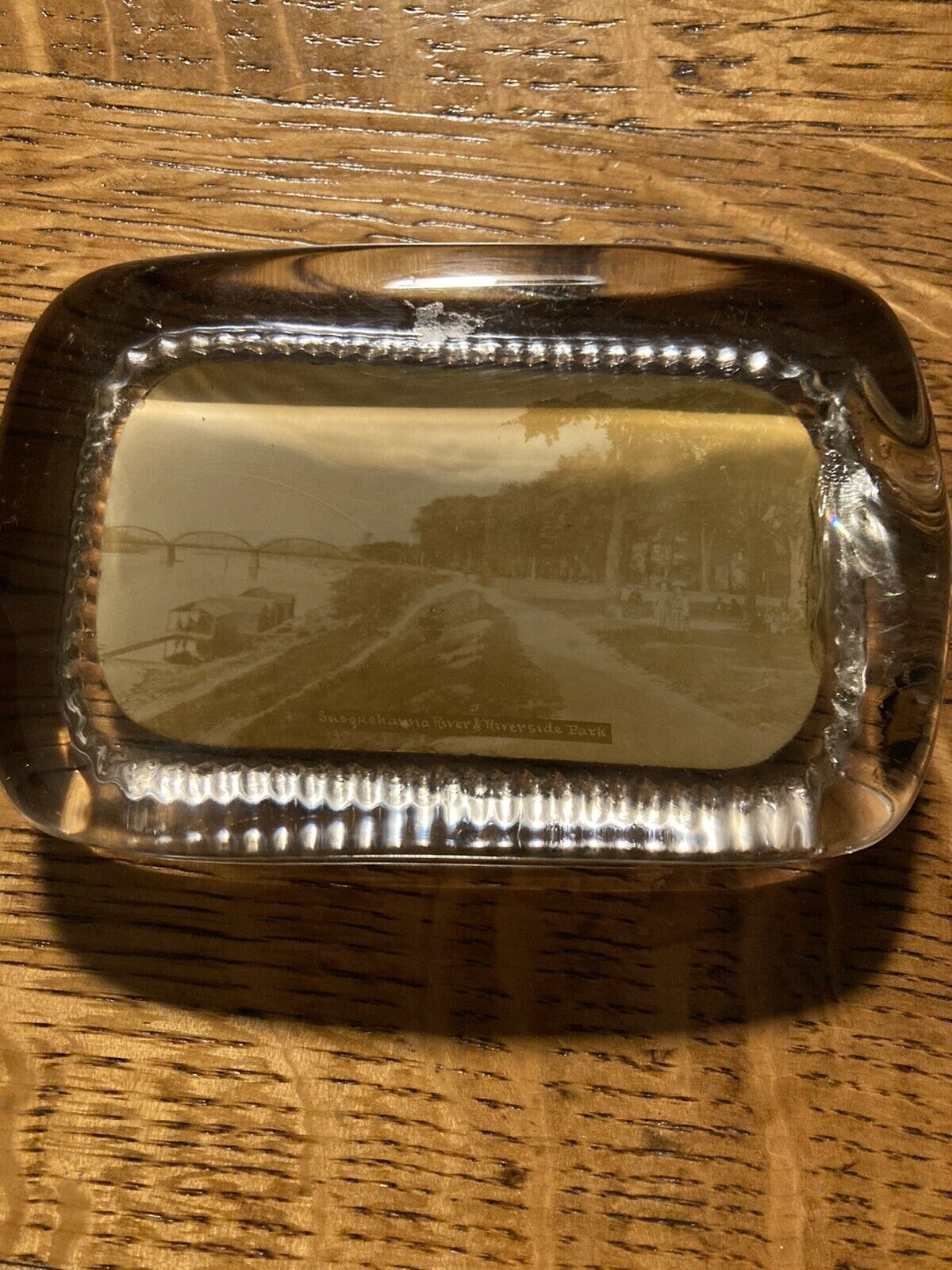 Antique Photo-Paperweight “Susquehana River Riverside Park, Good Glass