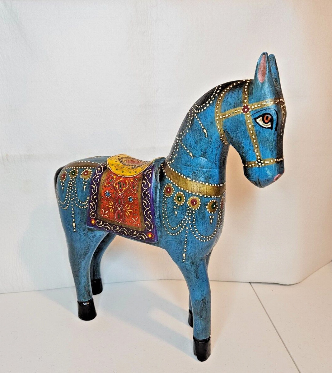 Deco 79? Hand Carved Wood Painted Horse ~ Multicolor ~ 15 x 3 3/4 x 13.5\