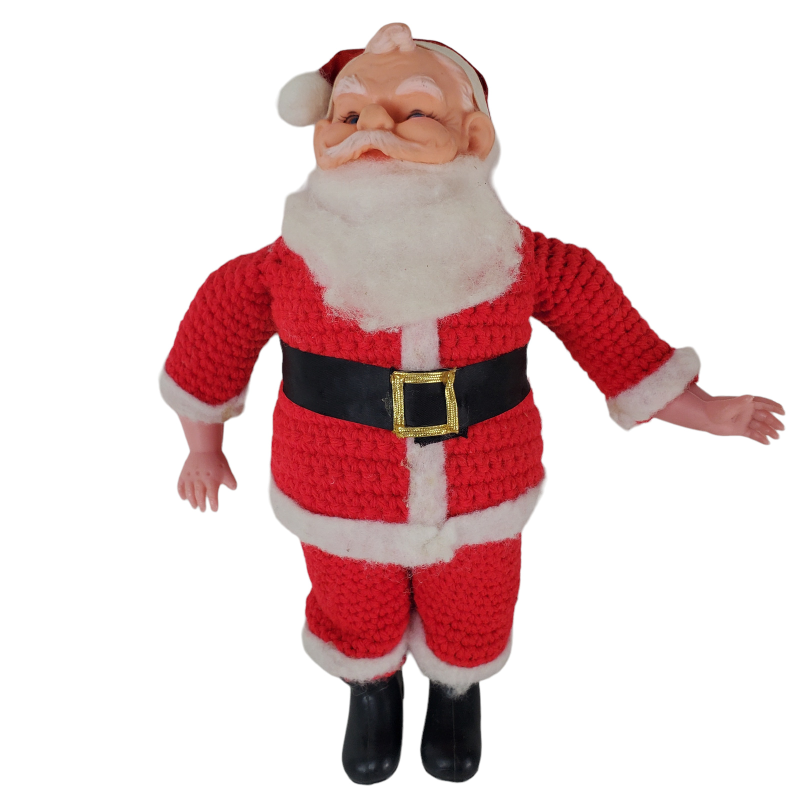 ViTG Rubber Face Santa. Claus Crochet Suit Plastic Body Christmas Belt Boots 13”