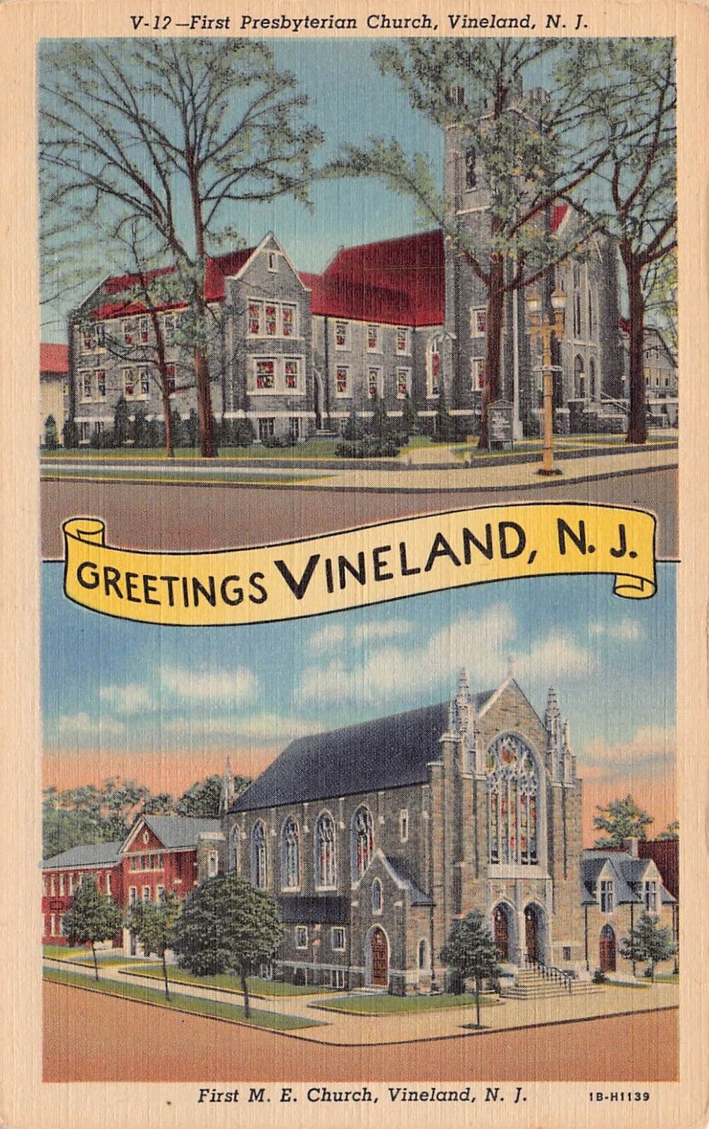Vineland New Jersey NJ Greetings Larger Not Large Letter Linen 1B-H1139 Postcard