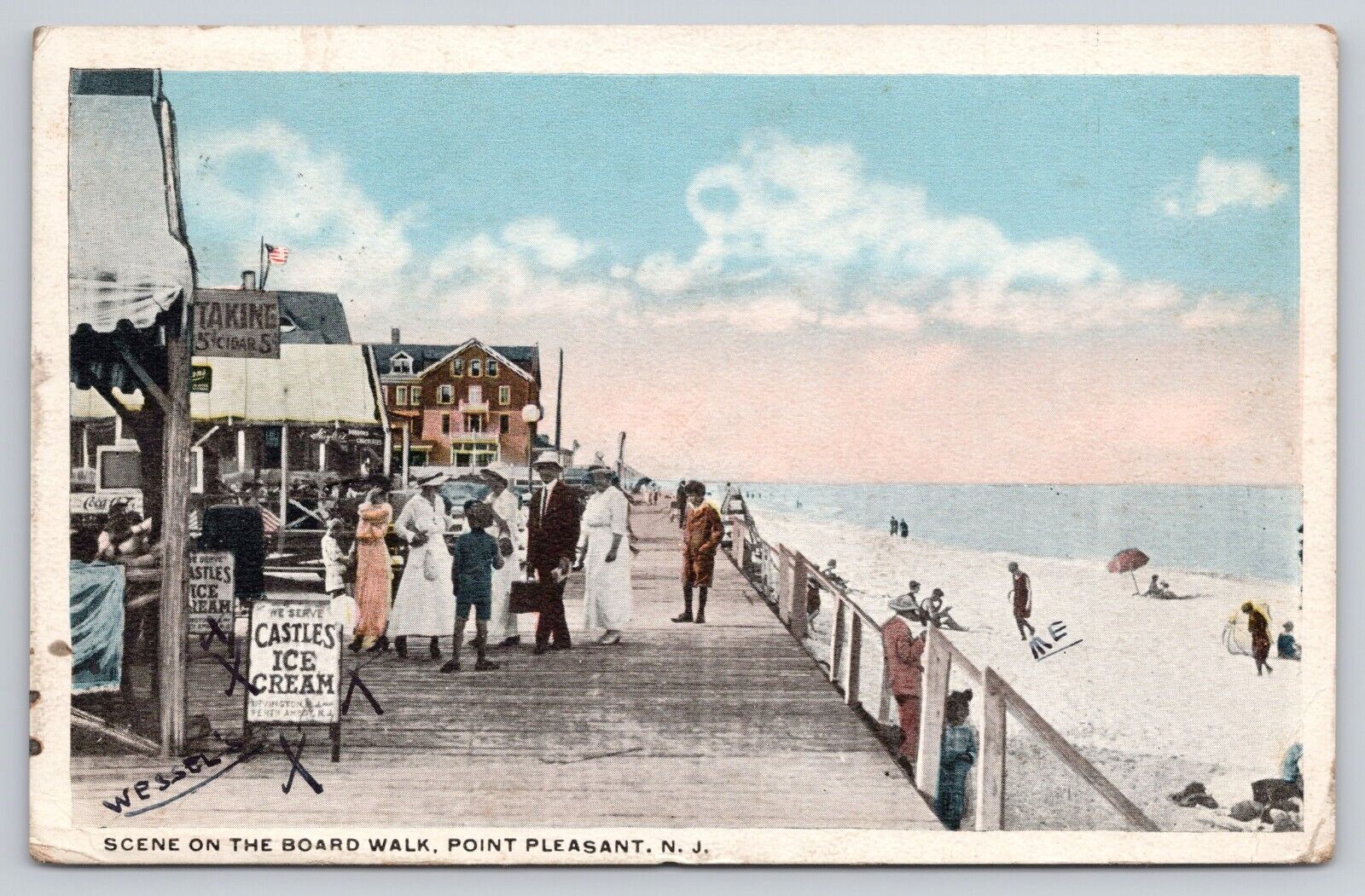 NJ Point Pleasant Boardwalk Castles Ice Cream Beach Posted 1917 Postcard (2F57)