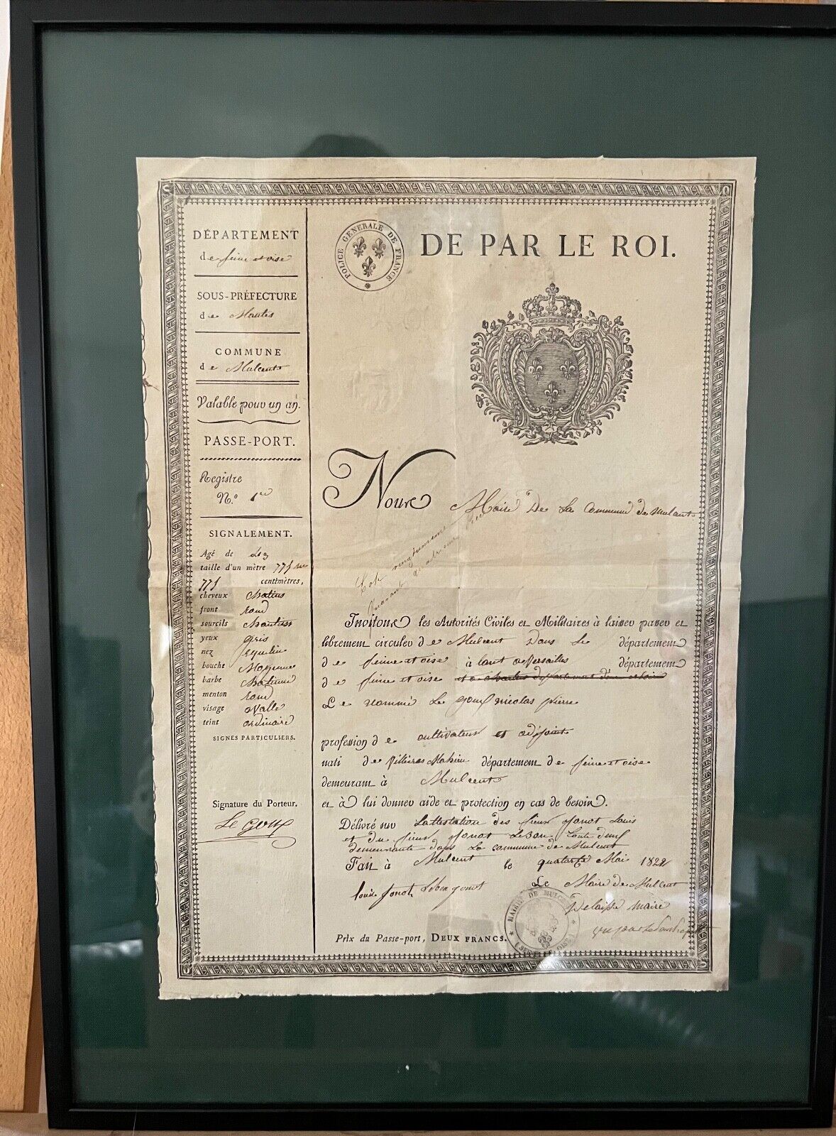 Old Mulcent Yvelines Louis XVIII 1822 City Passport
