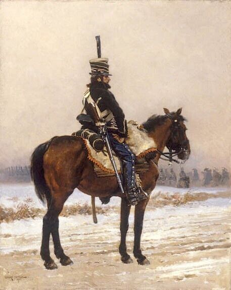 Dream-art Oil painting Jean+Baptiste+Edouard+Detaille-The+Picket horseman horse