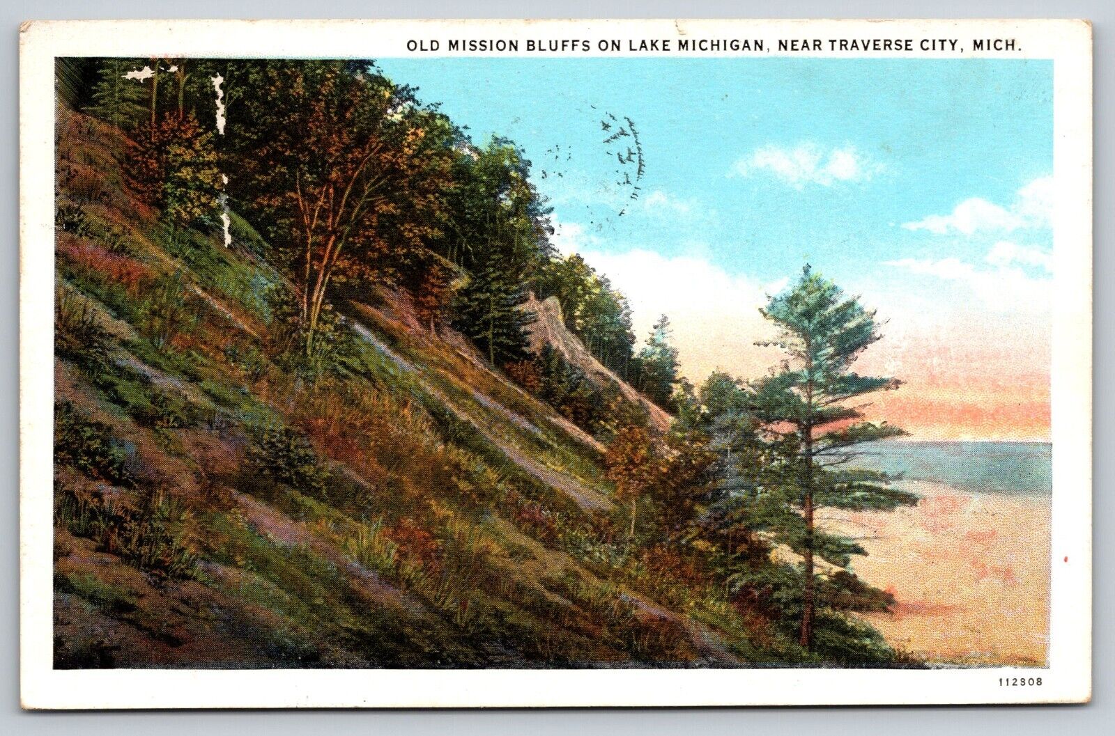 Postcard Michigan Traverse City Old Mission Bluffs on Lake Michigan c1932 8D