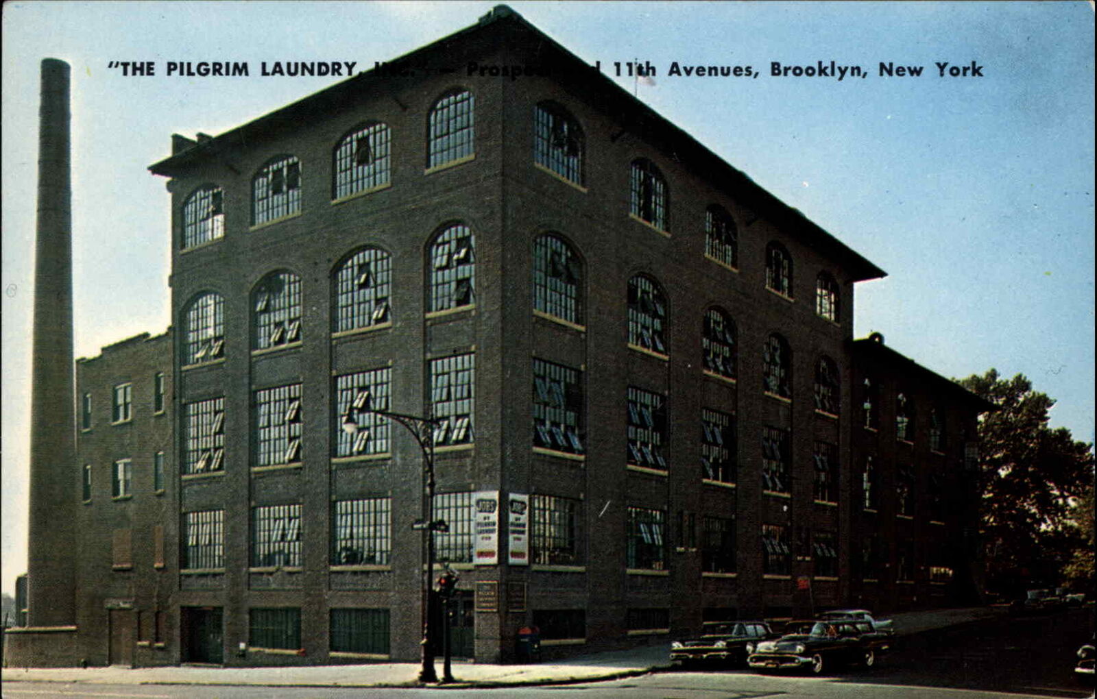 Brooklyn New York NY Pilgrim Laundry Classic 1950s Cars Vintage Postcard